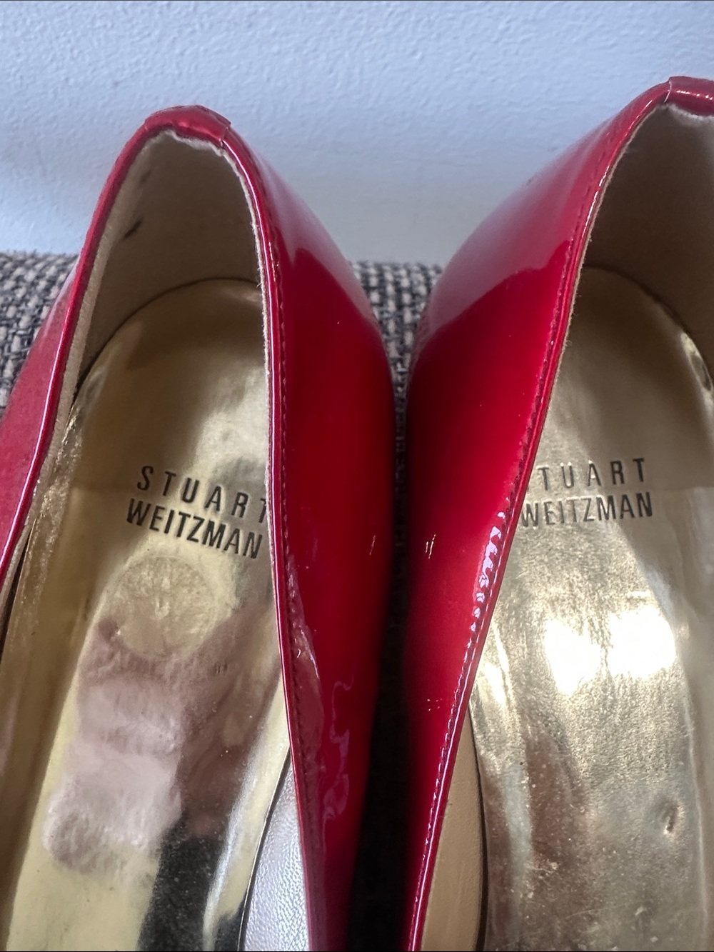 Stuart Weitzman Red Patent Peep-Toe Wedge Flats Size 10M - Picture 8 of 10